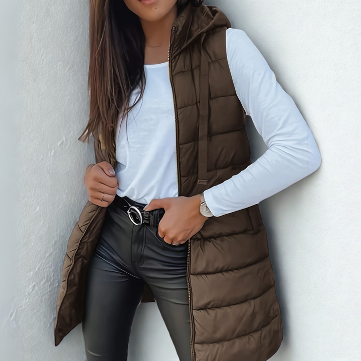 Casual Sleeveless Hood Long Puffer Vest