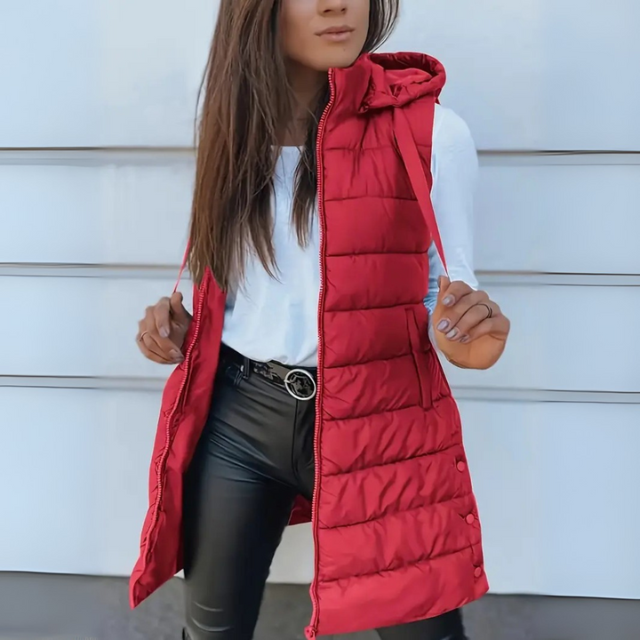 Casual Sleeveless Hood Long Puffer Vest