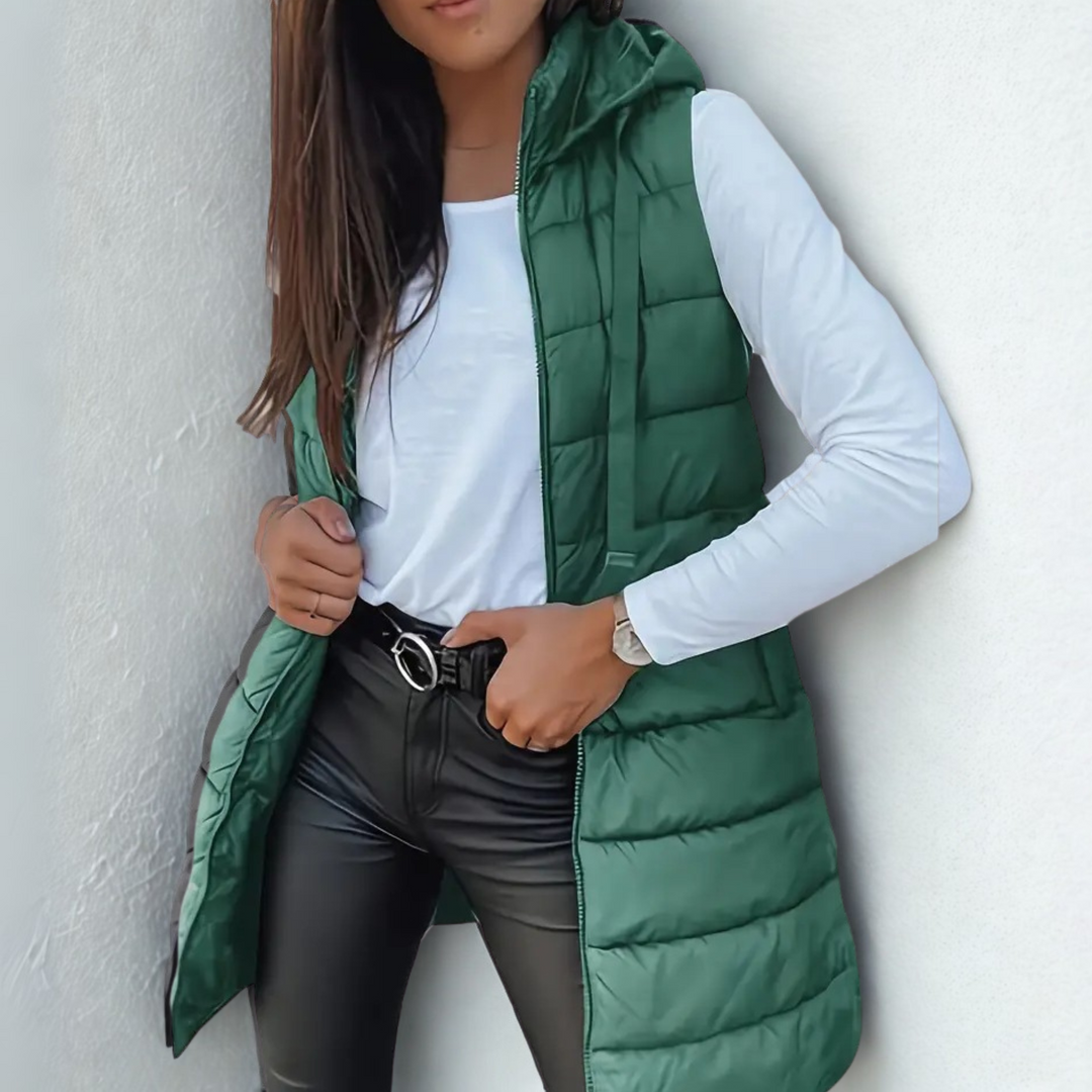 Casual Sleeveless Hood Long Puffer Vest