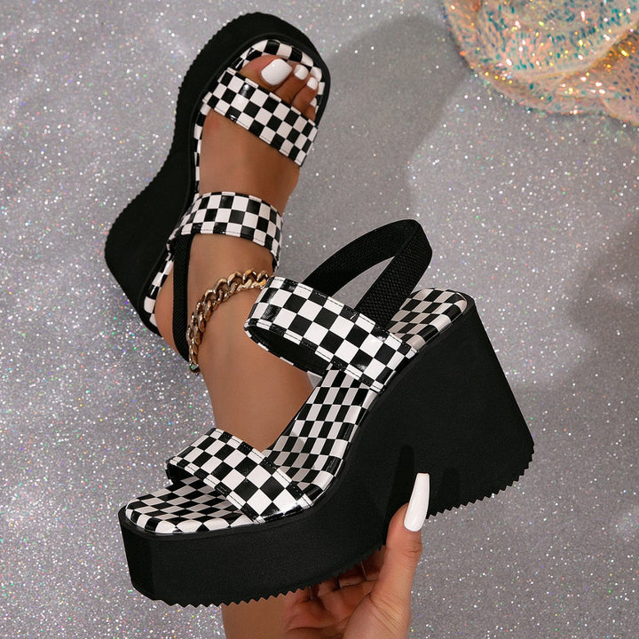 WAYNA™ – Chic Checked Slip-On Wedge Sandals