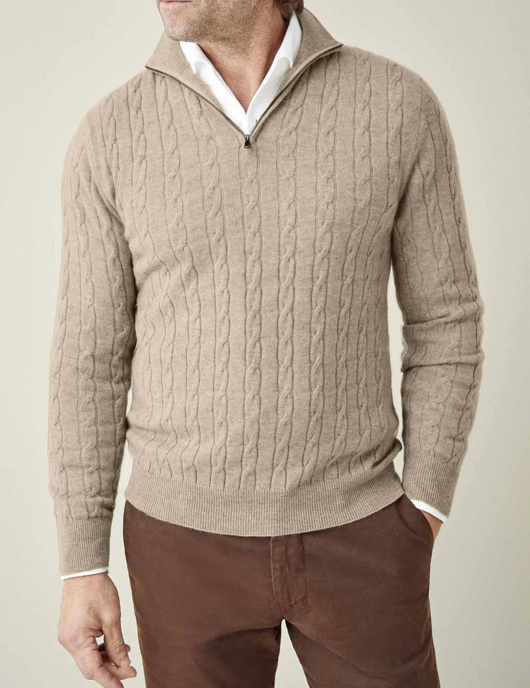 Zipper Sweater - Cable Knit Texture & Adjustable Warmth