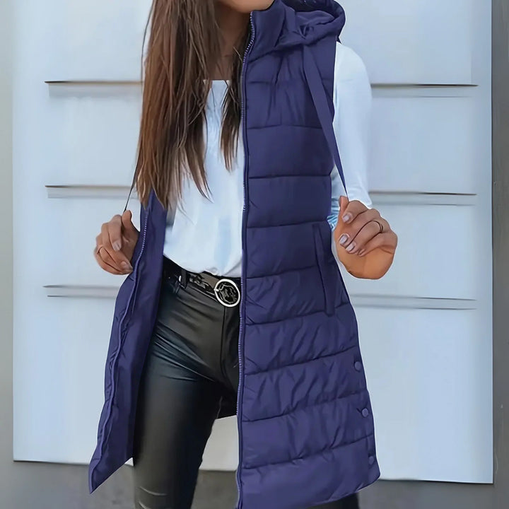 Casual Sleeveless Hood Long Puffer Vest